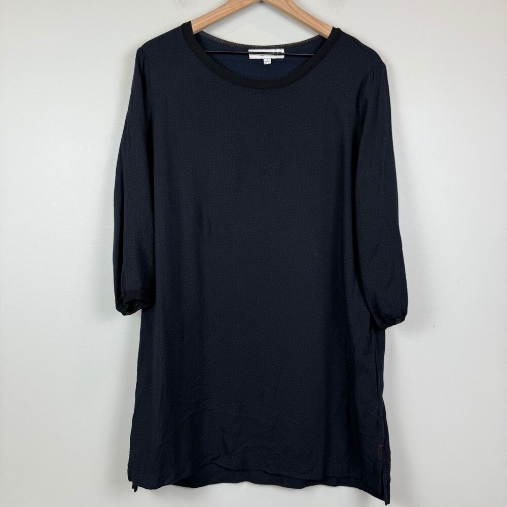 Ines de La Fressange Uniqlo Dress Women's Large Navy‎ Blue Polka Dot Minimalist
